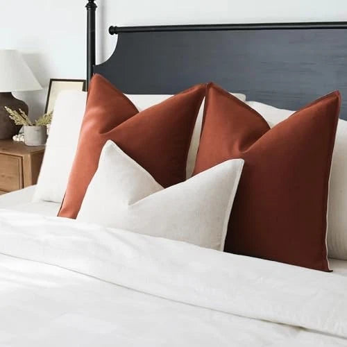 Set of 2 Decorative Cotton Linen Throw Pillow 20" x 12" (Pack of 2) Clay Red