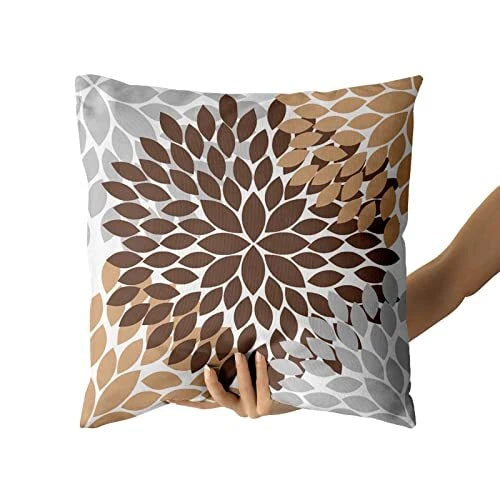 Dahlia Brown Pillow Covers 18X18 In Coffee Colored Grey 18x18 Inches Dark Brown