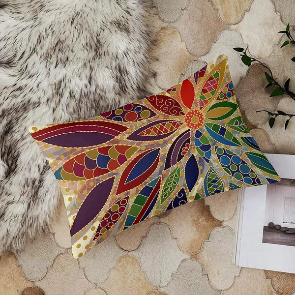 Feather Printed Cotton Canvas Cushion Cover Set of 2, ( 12 x 18 Inches )