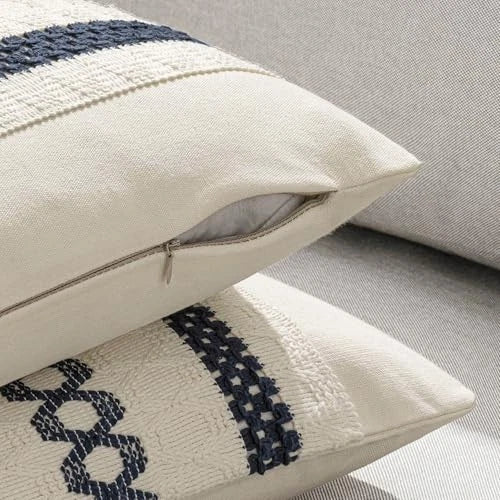 Set of 2 Boho Decorative Pillow Covers 18x18 18" x 18" (Pack of 2) Navy Blue
