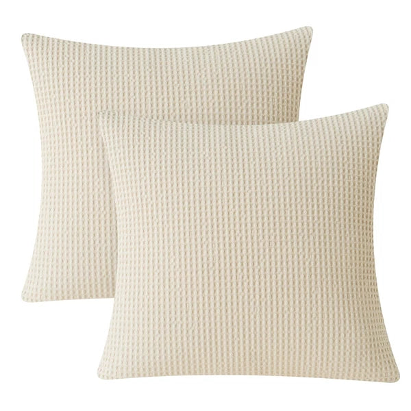 PHF 100% Cotton Waffle Weave Throw Pillow Cover, 22" x 22", No Filling, 2 Pac...
