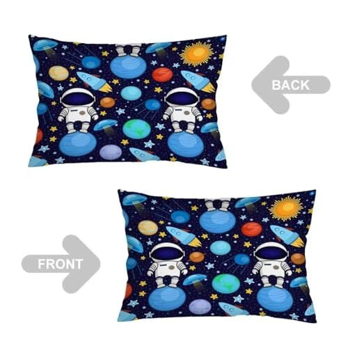 Throw Pillow Cover Queen Size Set of 2,Cartoon Space Astronauts Rockets Blue