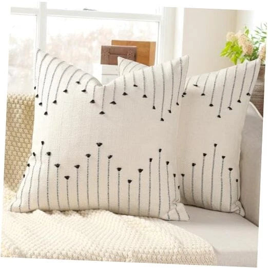 Boho Throw Pillow Covers 22x22 Set of 2 Neutral 22" x 22" (Pack of 2) Black