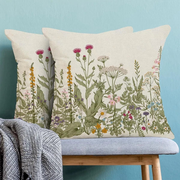 AEIOAE Sage Green Pillow Covers 24x24 24" x (Pack of 2), Wildflowers 01