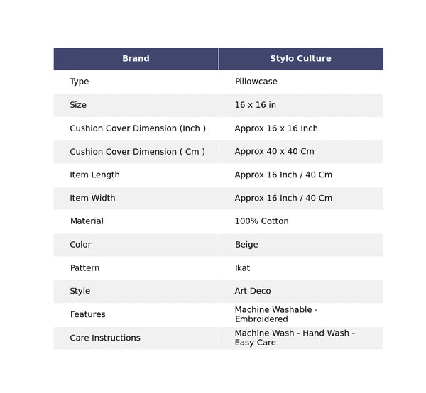 Decorative Handmade Cotton Kantha Pillow Cover Beige Ikat Sofa Pillow Cover