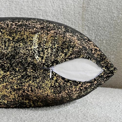 Sparkling Decorative Pillow Covers Set of 12" x 20" (Pack of 2) Gold Black