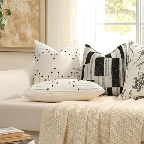 Boho Throw Pillow Covers 22x22 Set of 2 Neutral 22" x 22" (Pack of 2) Black