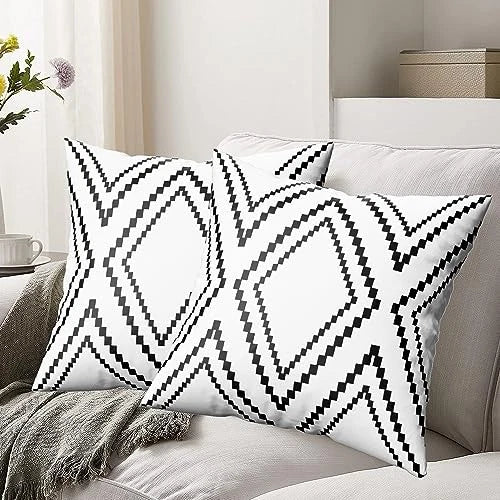 Set of 2 Black Pillow Covers, Boho Aztec 20" x 20" (Pack of 2) Boho White More
