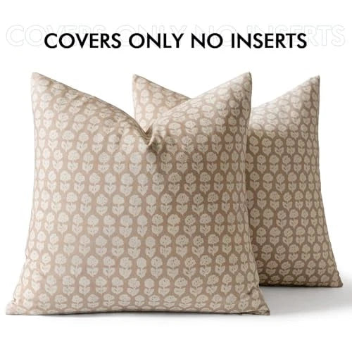 Floral Pillow Covers Decorative Throw 18" x 18" (Pack of 2) Cream Oatmea