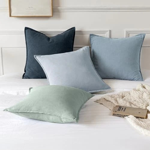 Decorative Linen Pillow Covers 18x18 Inch 18" x 18" (Pack of 2) 2 Light Blue