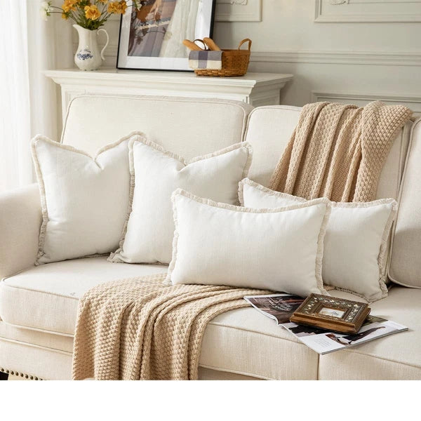 Set of 2 Decorative Fringe Throw Pillow Covers Chenille Pillow Covers Elegant...