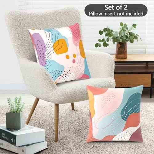 Throw Pillow Covers, 18x18 Inch Cotton Linen Pillow 2pcs-colorful Abstract Art