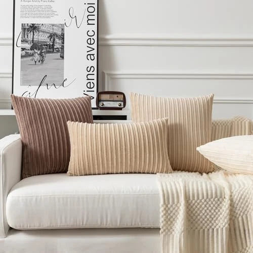 Kevin Textile Corduroy Pillow Covers 12x20 Inch Set 20" x 12" (Pack of 2) Beige