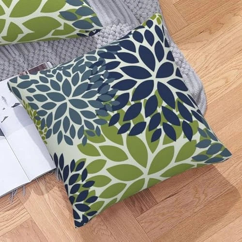 Navy Teal Pillow Covers 18x18 Set of 2 Dahlia 18" x 18" (Pack of 2) Blue Green
