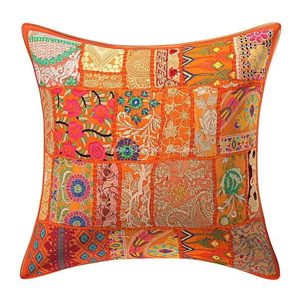 Orange Cushion Cover Vintage Gypsy Handmade Boho Tribal Ethnic Hippie Pillow