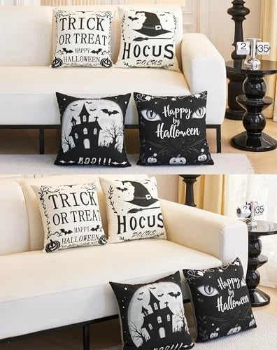 Halloween Velvet Throw Pillow Covers 18x18,Modern Soft Pillowcase Set of