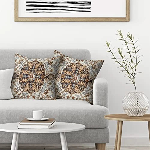 Boho Pillow Covers 16x16 Inch Set of 16" x 16" (Pack of 2) Blue Brown Boho