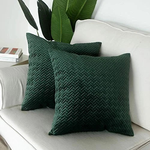 Set of 2, Decorative Velvet Bed Throw Pillow 18"x18", 2 Pieces Dark Green