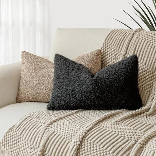 Set of 2, Decorative Textured Boucle Throw Pillow 20" x 12" (Pack of 2) Black