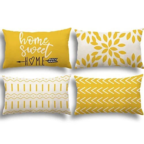 Lumbar Pillow Covers 12x20 Set of 4, Modern Sofa 12x20",Set of 4 A-yellow