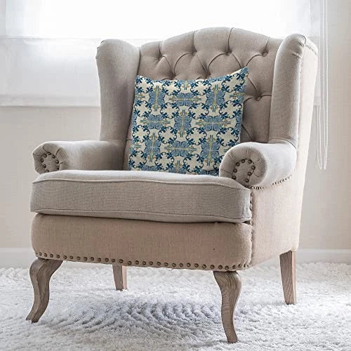 Throw Pillowcases Traditional Ethnic Blue 18" x 18" (Pack of 1) Abstract Floral