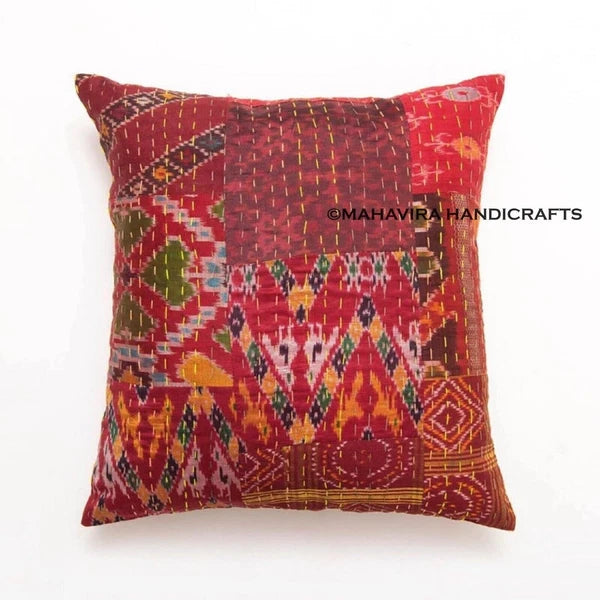 Set of 5 Patchwork Patola Silk Ethnic Red Sofa Pillow Decorative Cushion cover