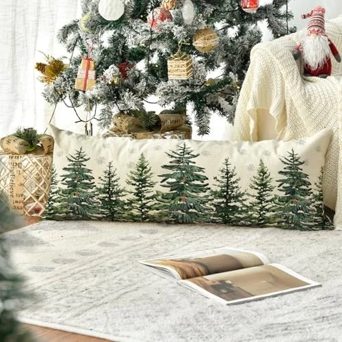 Christmas Trees Snowflake Extra Long Lumbar Pillow 13.8" x 35.4" (Pack of 1)
