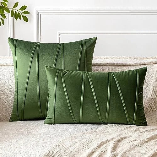 Pack of 2 Striped Velvet Throw Pillow Covers 16" x 16" (Pack of 2) Moss Green