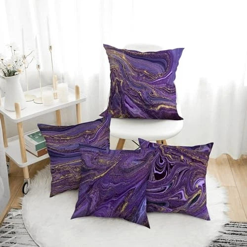 Purple Gold Marble Pillow Covers Set of 4 18" x 18" (Pack of 4) Purple Marble
