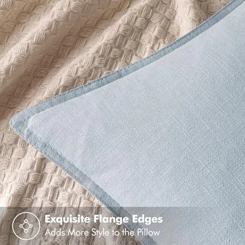Decorative Linen Pillow Covers 18x18 Inch 18" x 18" (Pack of 2) 2 Light Blue