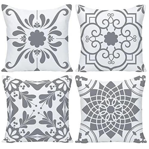 Geometric Flower Decorative Throw Pillow Covers 20 7.9" x 7.9" (Pack of 4) Gray