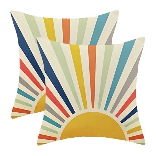 Summer Pillow Covers 18 x 18 Inch Set of 2 18" x 18" (Pack of 2) Rainbow Sun-2