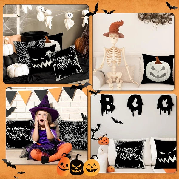 Happy Halloween Pillow Cover 20 X 20 Inch Pumpkin Spider Web Pillow Case Black L