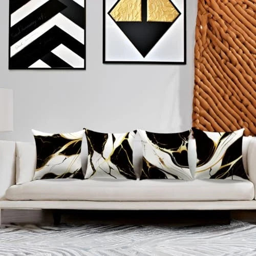 Couch Decorative Pillow Covers 18" x 18" (Pack of 4) Black and Grey and Yellow