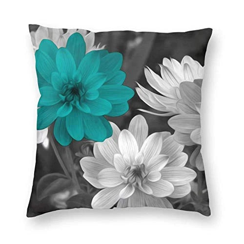Teal Grey Flowers Throw Pillow Covers 18x18 Inch Decorative Pillow Case for