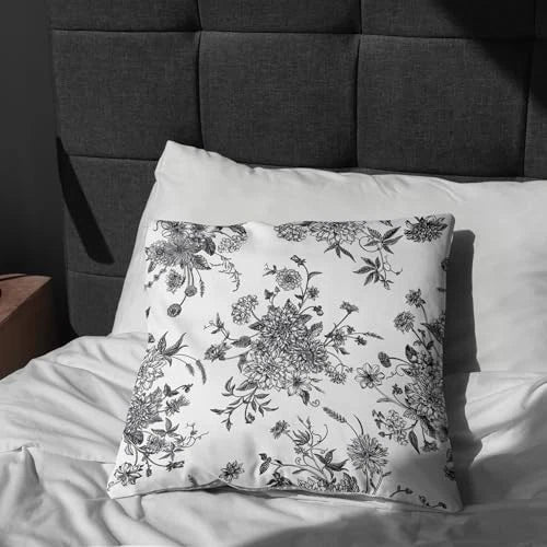 Black and White Floral Pillow Covers Home 18" x 18" (Pack of 2) Floral Black