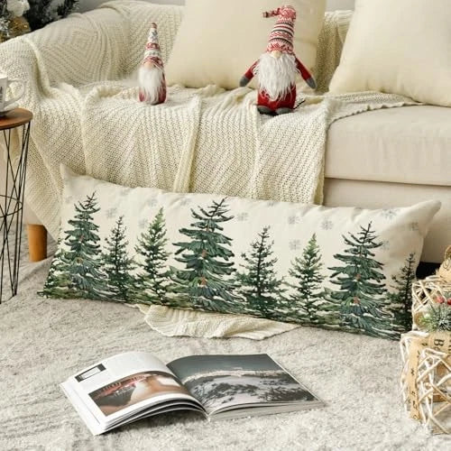 Christmas Trees Snowflake Extra Long Lumbar Pillow 13.8" x 35.4" (Pack of 1)
