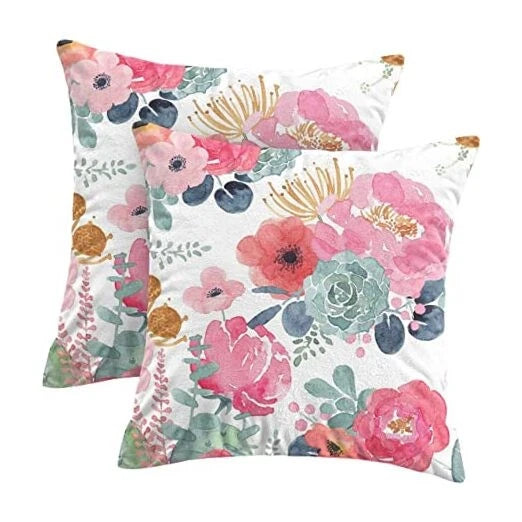 Spring Floral Pillow Covers 20 x 20 Inch Set 20" x 20" (Pack of 2) Pink Flower