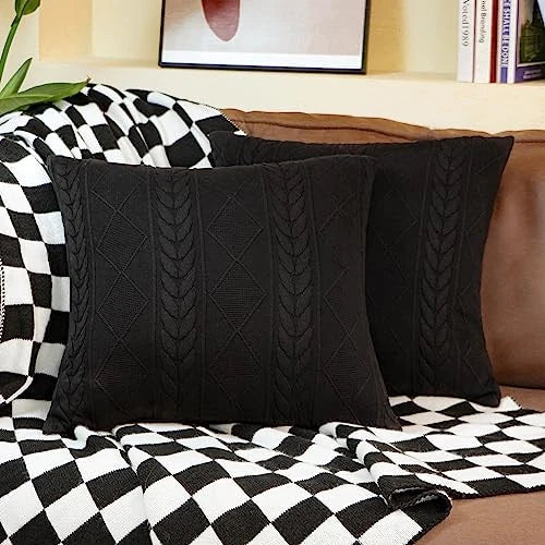 Set of 2 Black Decorative knit Throw Pillow Cover Soft knit Pillow Case,