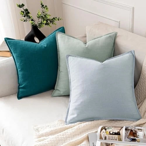 Decorative Linen Pillow Covers0x0 Inch Boho 20" x 20" (Pack of 2) 2 Teal Blue