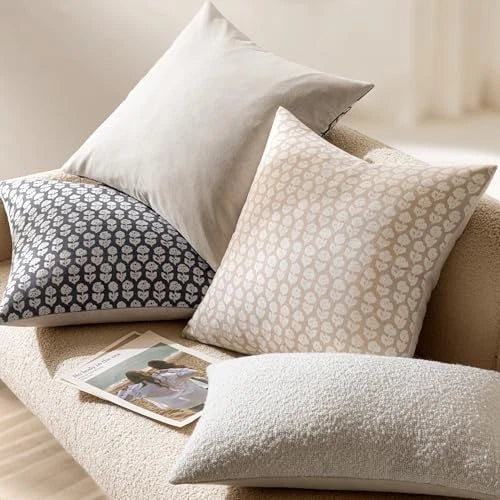 Floral Pillow Covers Decorative Throw 18" x 18" (Pack of 2) Cream Oatmea