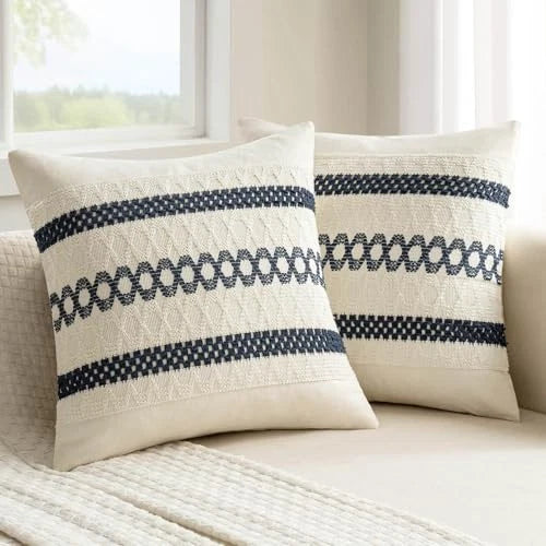 Set of 2 Boho Decorative Pillow Covers 18x18 18" x 18" (Pack of 2) Navy Blue