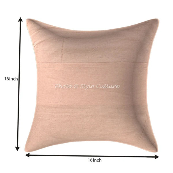 Decorative Handmade Cotton Kantha Pillow Cover Beige Ikat Sofa Pillow Cover