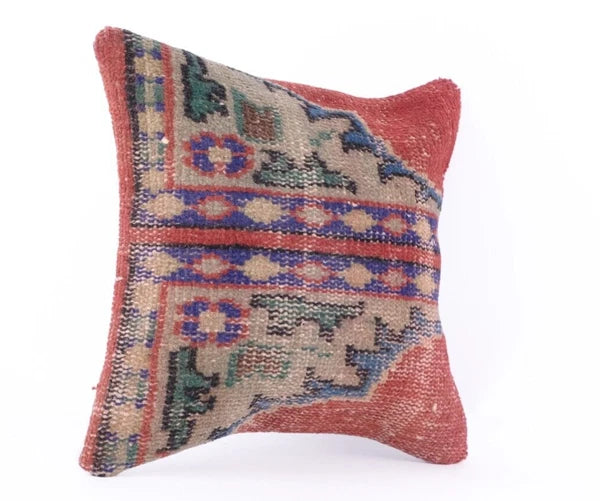 Hand Woven Wool Jute Kilim 16x16 Cushion Cover Indian Vintage Pillows Boho