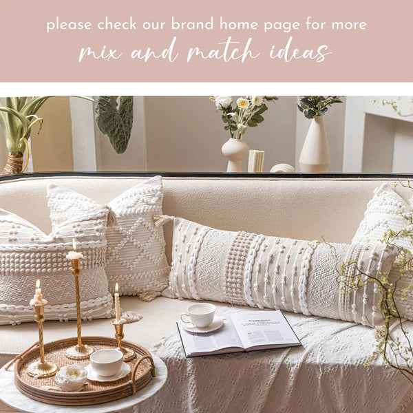 Cream Decorative Lumbar Throw Pillow Cover 14x36 Boho Long Cushion for Bed Ne...