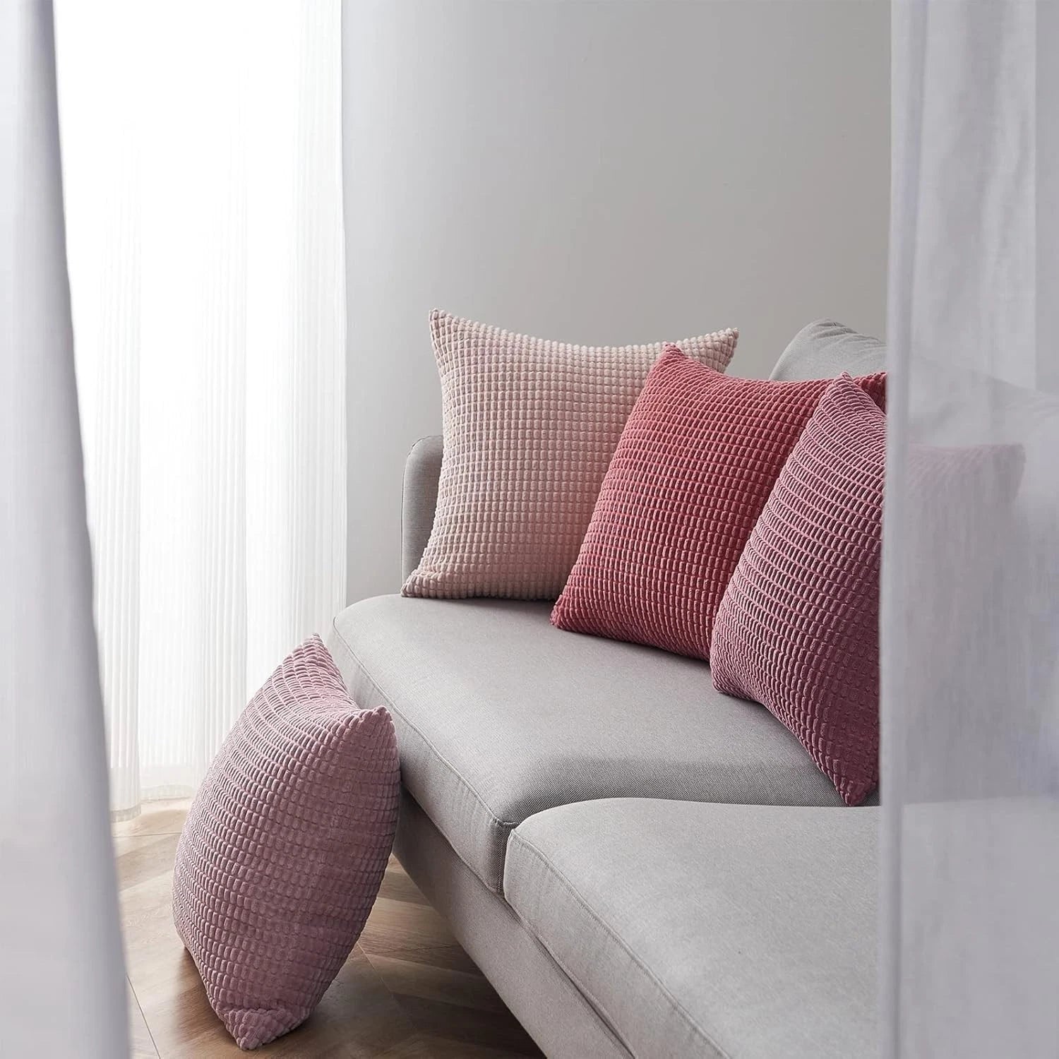 Luxurious 18x18 Blush Corduroy Pillow Covers - Set of 4 for Cozy Living Spaces