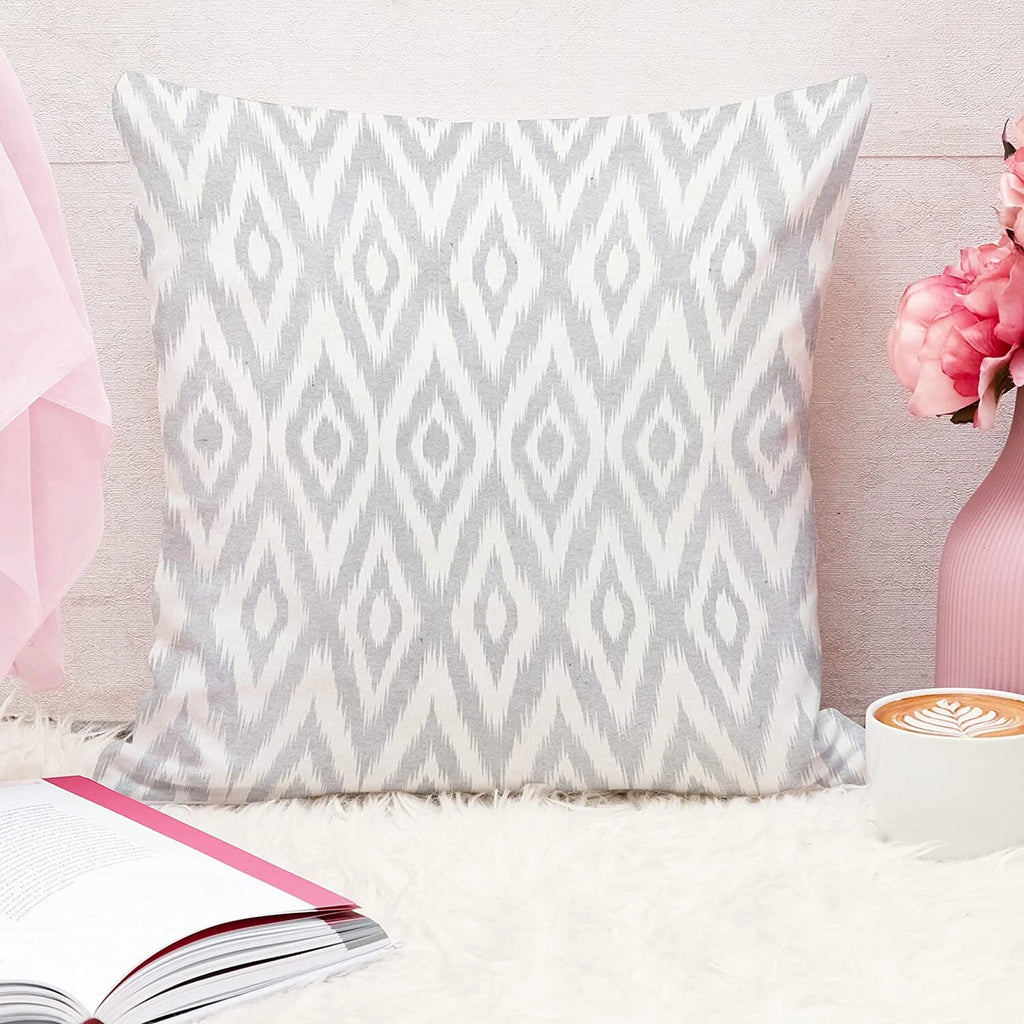 Yellow Grey Printed Canvas Cotton Cushion Covers, Yellowgrey Combo Set of 5