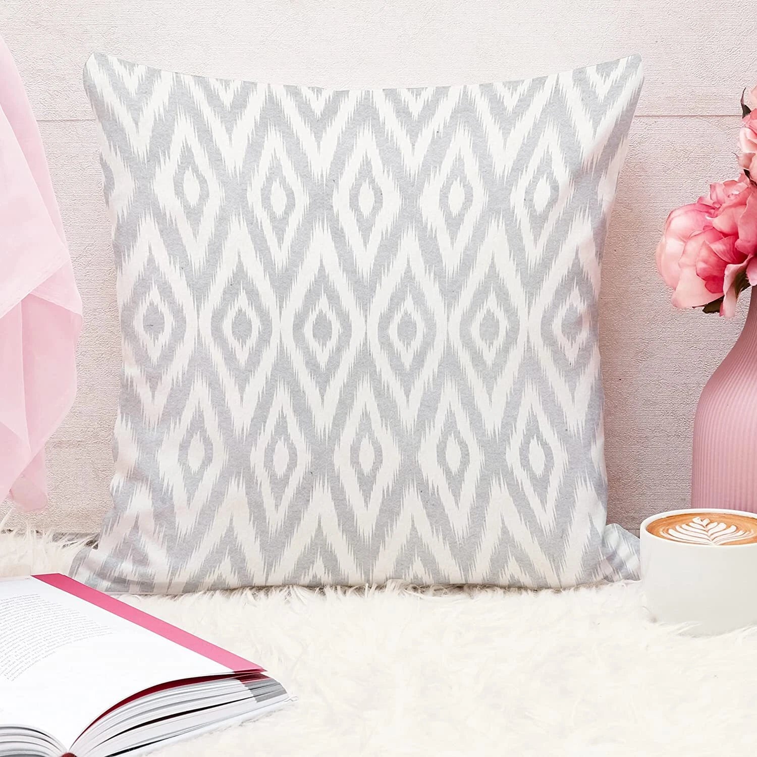 Yellow Grey Printed Canvas Cotton Cushion Covers, Yellowgrey Combo Set of 5