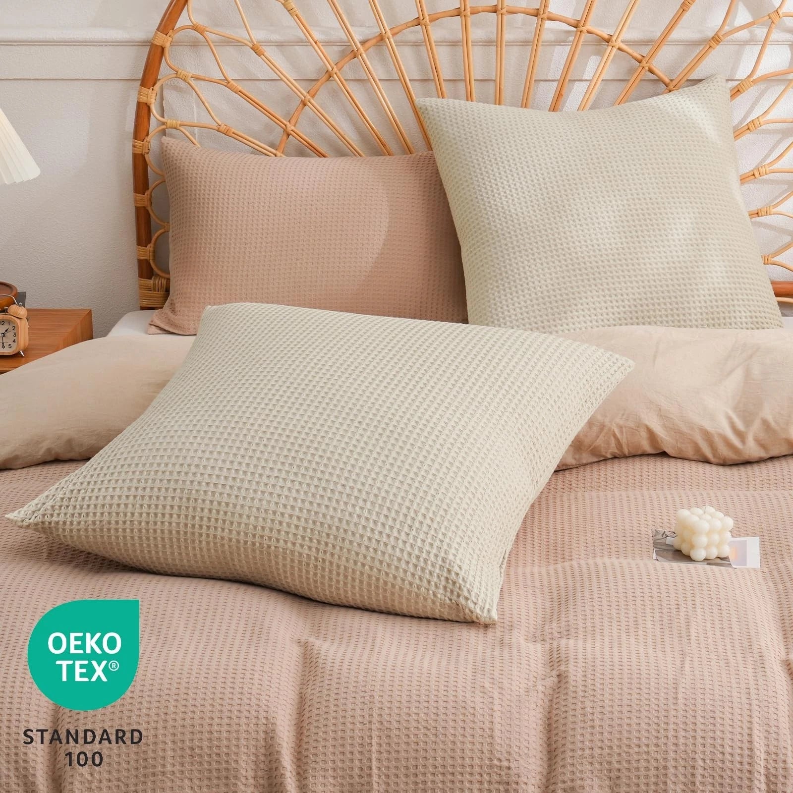 PHF 100% Cotton Waffle Weave Throw Pillow Cover, 22" x 22", No Filling, 2 Pac...