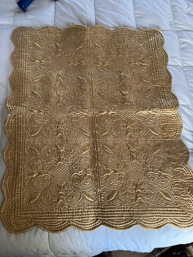 Vintage Gold Quilted Queen Size Pillow Cover for Bed, Chair & Couch/NEVER USED